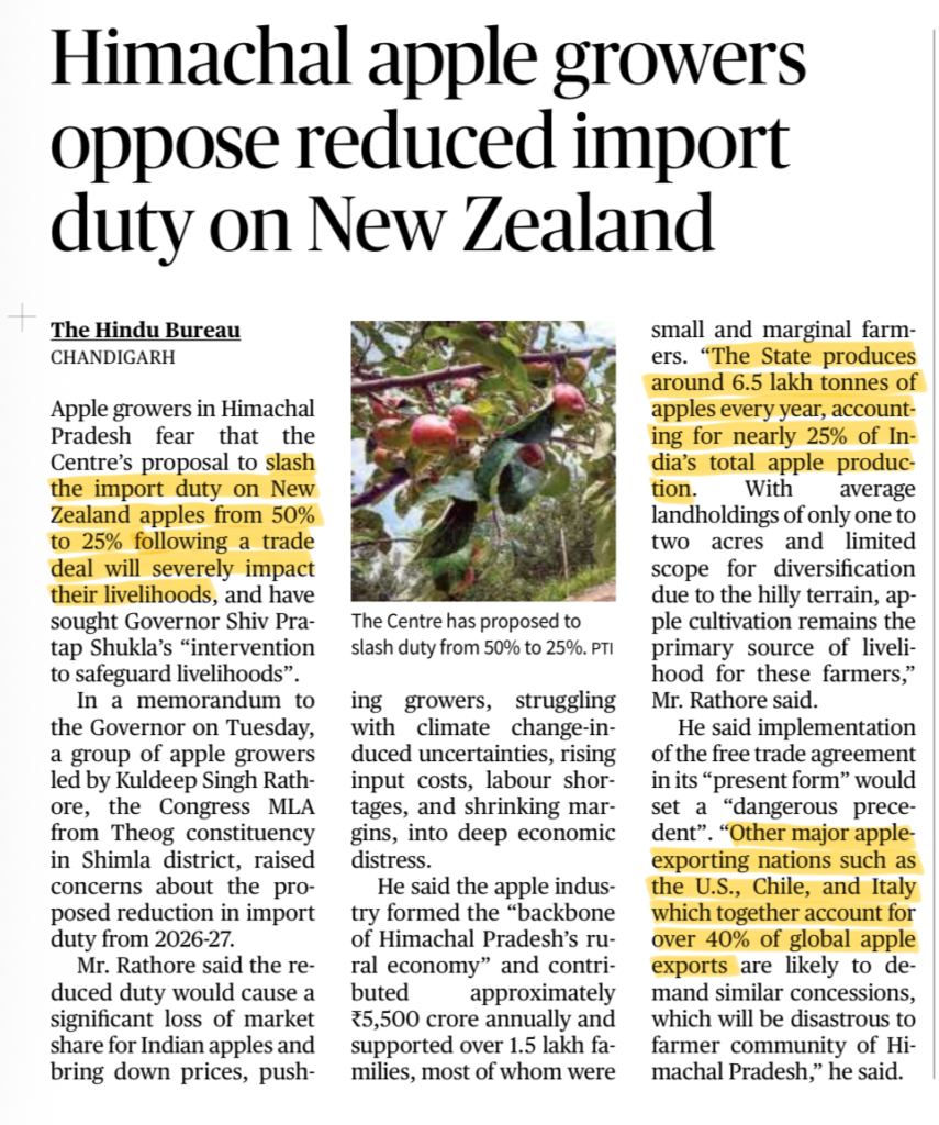 Himachal apple import duty