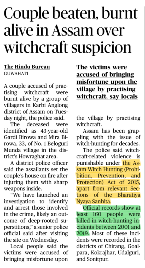 witchcraft violence Assam