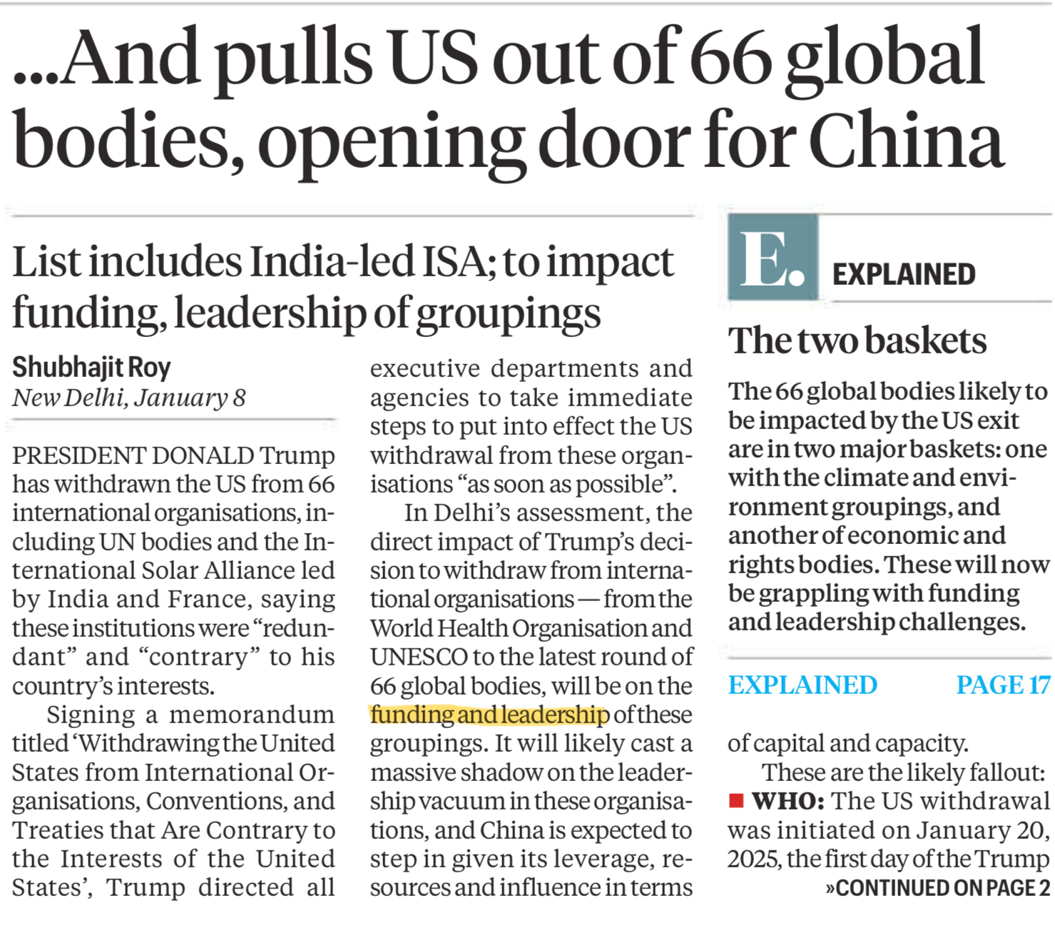 US withdrawal from global bodies