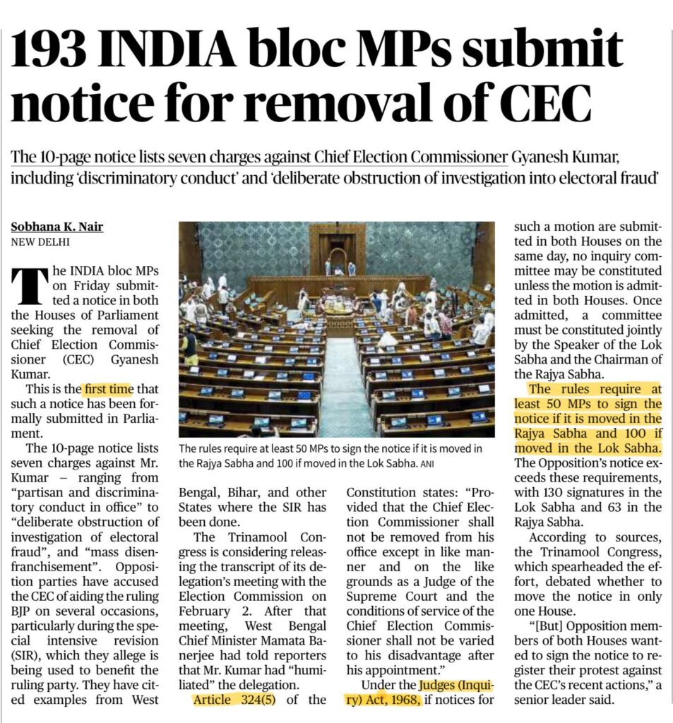 Removal of Chief Election Commissioner