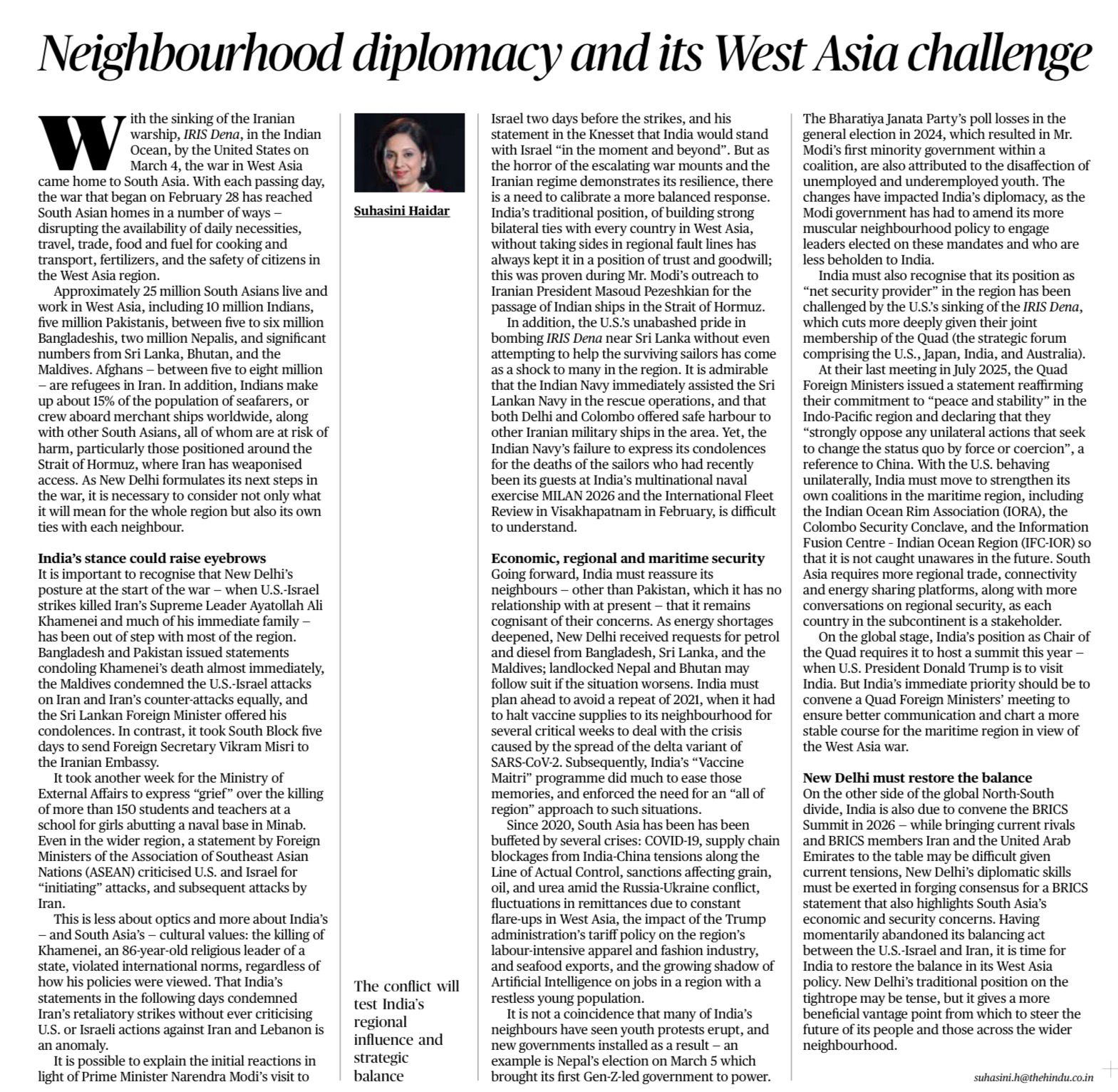 India West Asia Policy