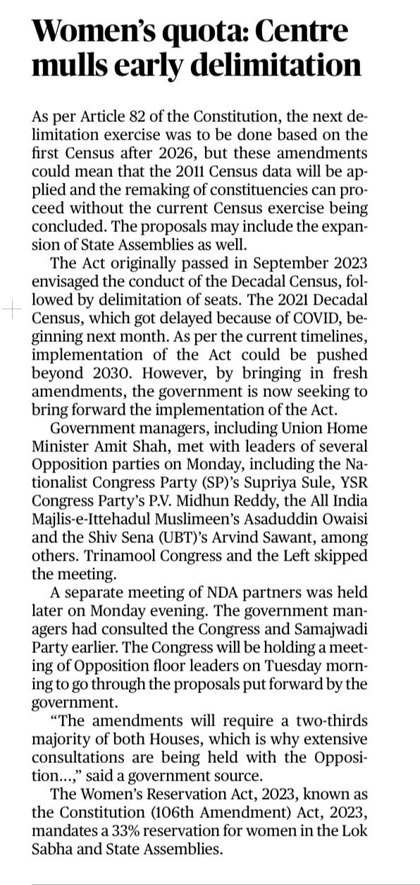 Delimitation and Women Reservation