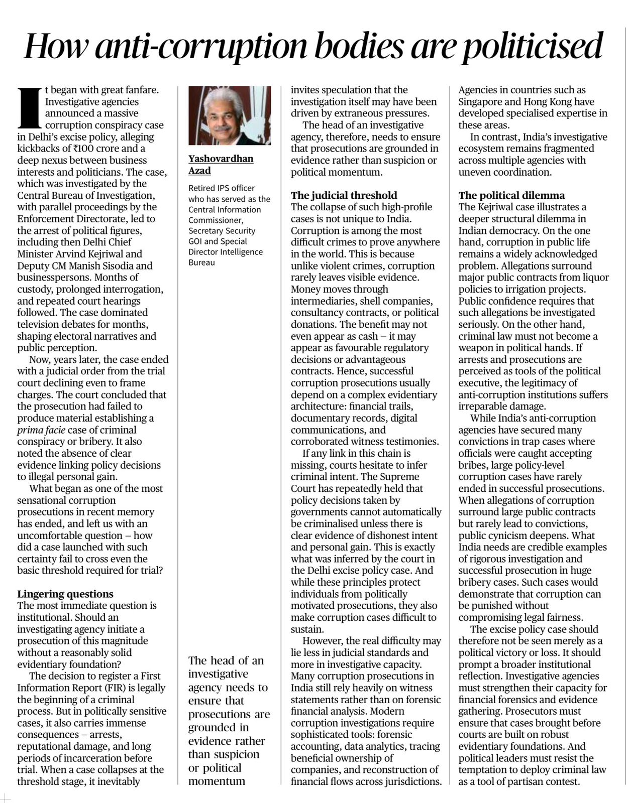 Politicisation of Anti-Corruption Bodies