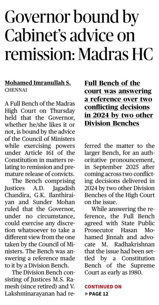 Governor pardoning power Article 161