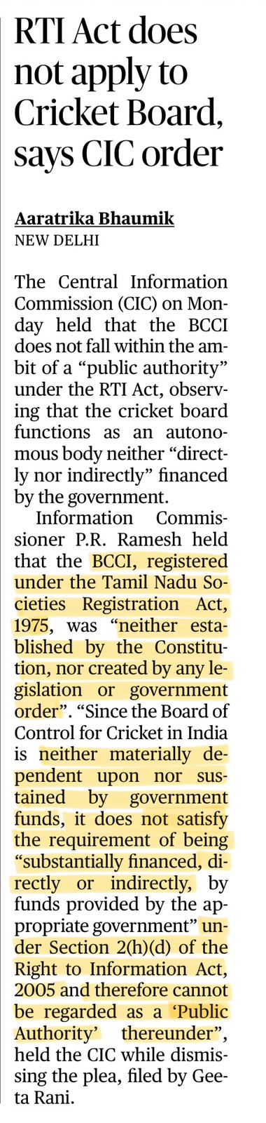 BCCI under RTI Act