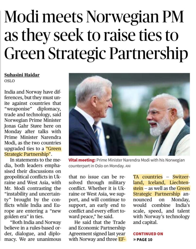 India Norway Green Strategic Partnership