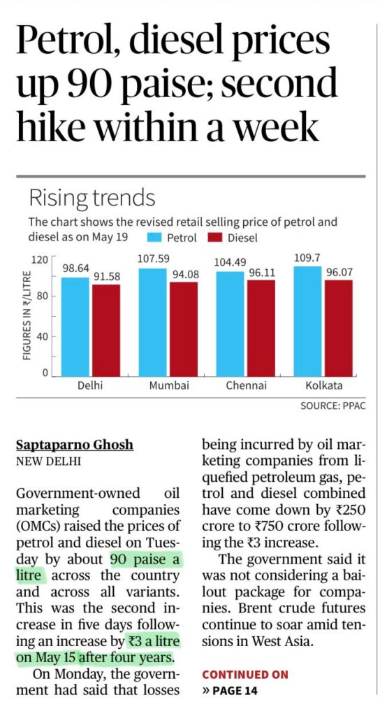 Petrol diesel price hike