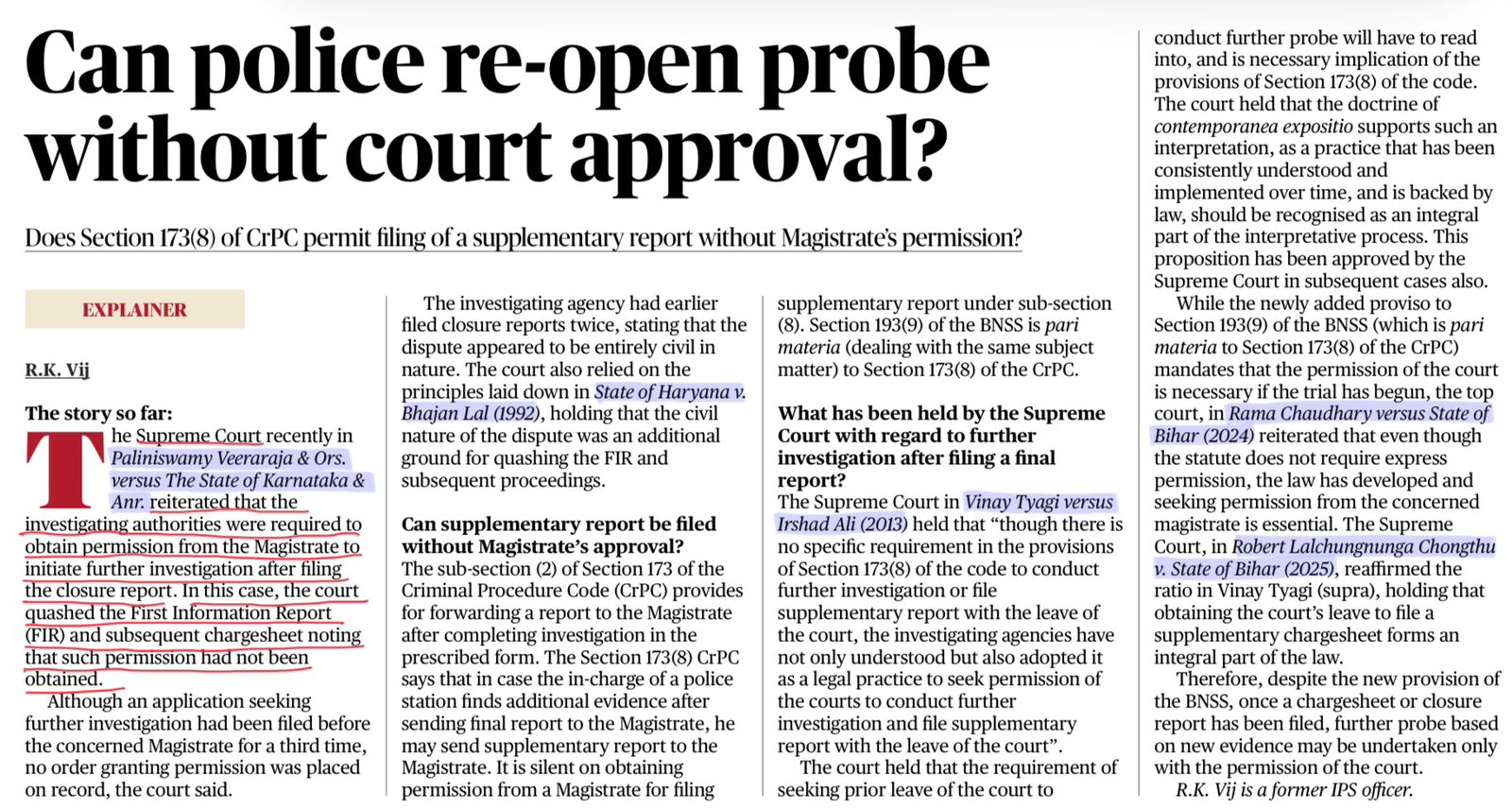 Further Investigation Court Permission