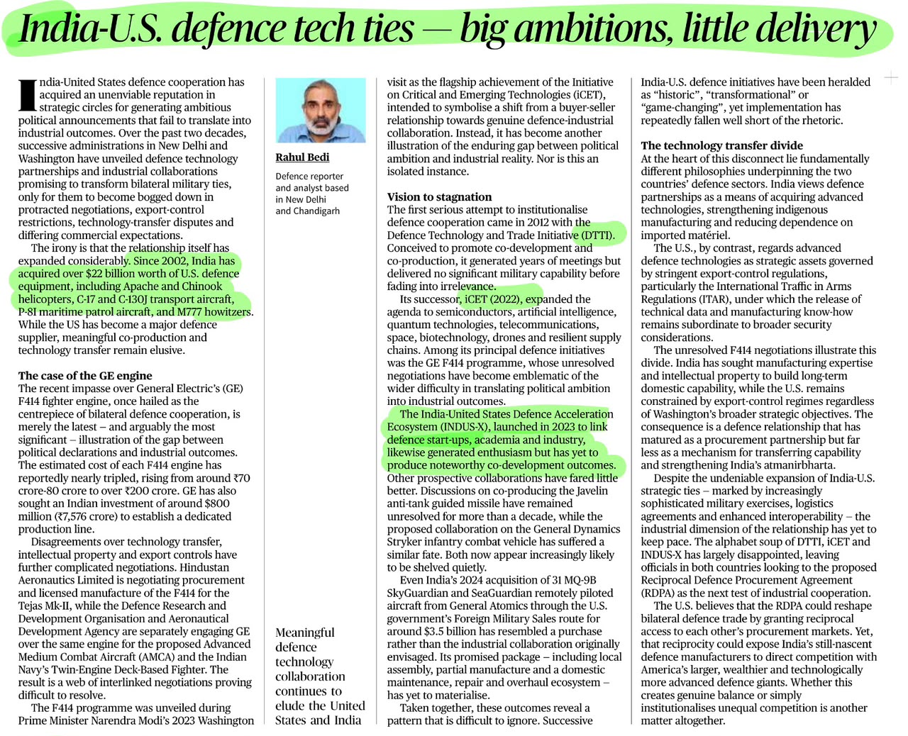 India US defence technology ties
