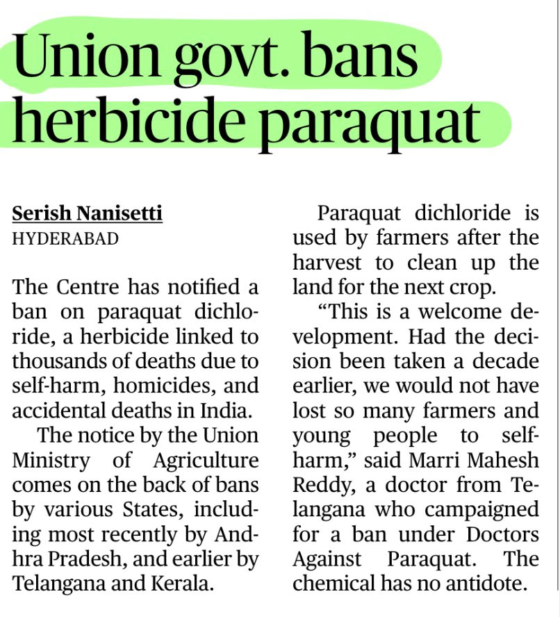 Paraquat herbicide ban India