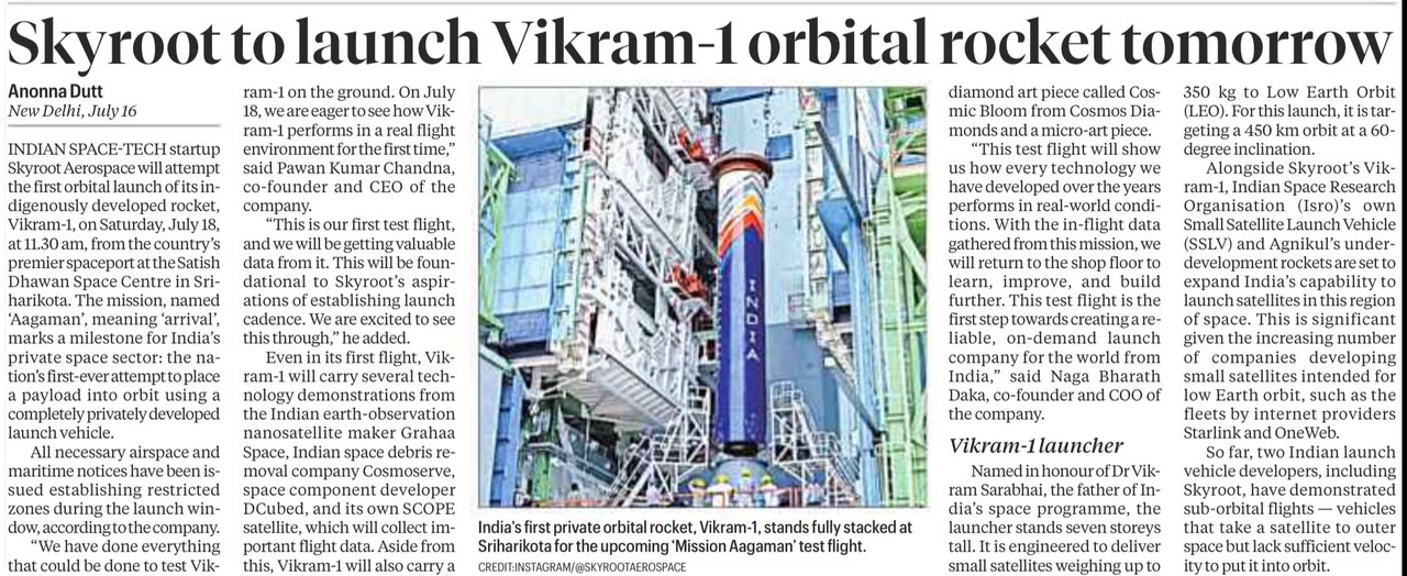 Vikram-1 Orbital Rocket Launch