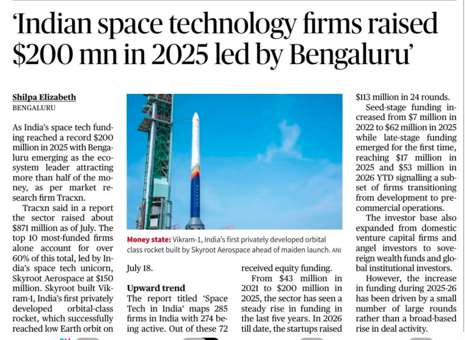 Indian private space funding 2025