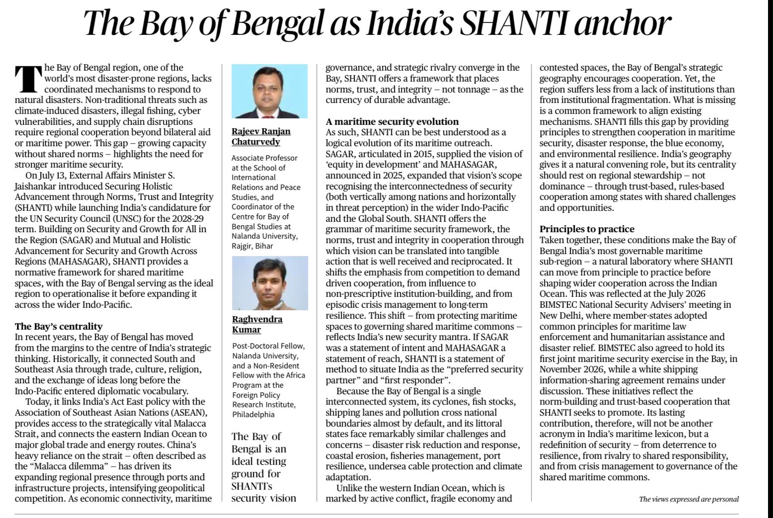 SHANTI Framework Bay of Bengal