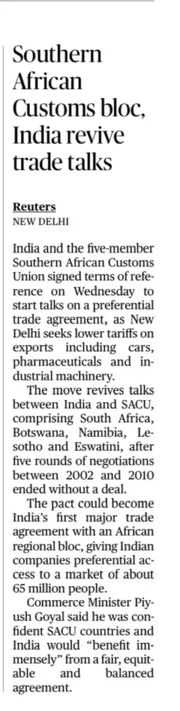 India SACU trade talks
