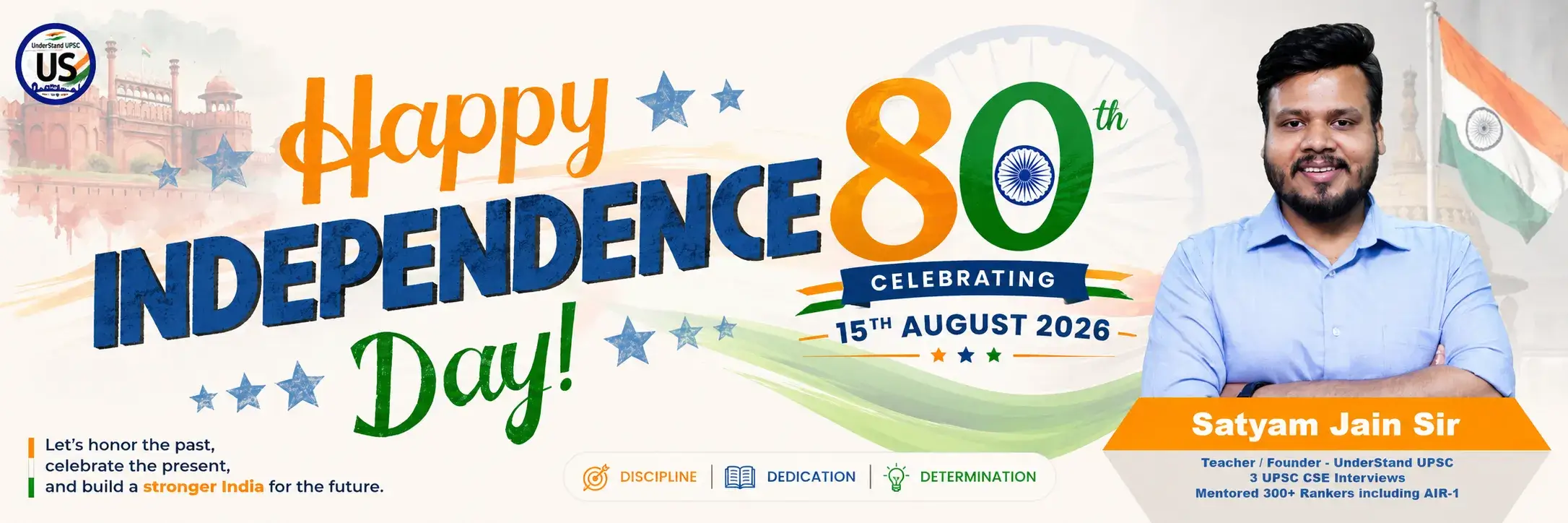 80th Independence Day 2026 Banner with Satyam Jain Sir – UnderStand UPSC